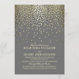 Convite Pontos de Confetti Dourados Elegantes e Casamento