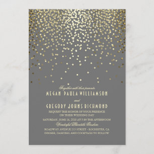 Convite Pontos de Confetti Dourados Elegantes e Casamento 