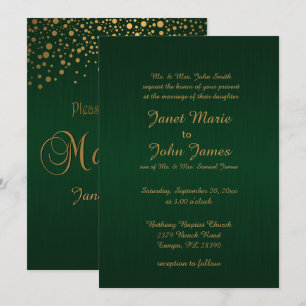 Convite Pontos de Confetti Dourados Na moda  Verde escuro