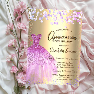 Convite Pontos de Confetti Violet, Vestido Quicañera