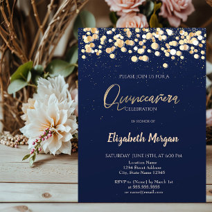Convite Pontos Elegantes, Confete Azul Marinho Quinceañera