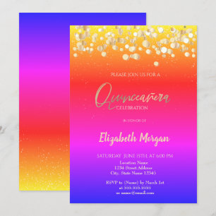 Convite Pontos Elegantes, Confetes Coloridos Ombre Quincea