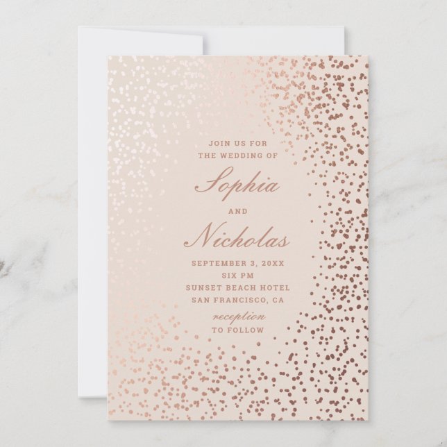 Convite Pontos elegantes dourados. Casamento moderno cláss (Frente)