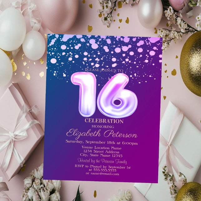 Convite Pontos Elegantes, Violeta Doce 16  (Criador carregado)