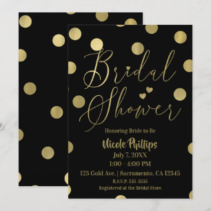 Convite Pontos Preto e Dourado Chá de Noiva Glam Moderno