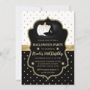 Convite Pontos Pretos e Brancos no Aniversário de Hallowee