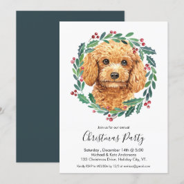 Convite Poodle Cute Dog Elegante Wreath Festa de Natal