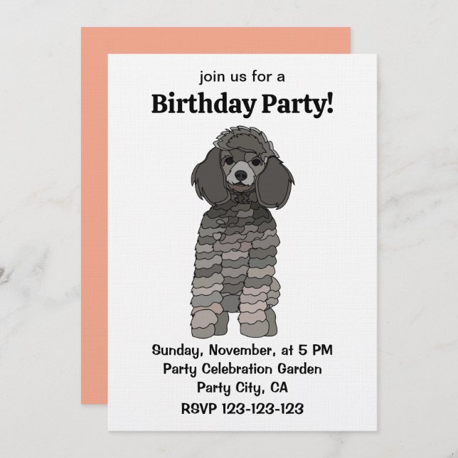 Convite Poodle Dog Pet Birthday Party (Frente/Verso)