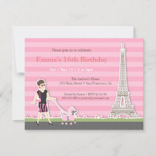 Convite Poodle Elegante Torre Eiffel Paris Festa de Aniver