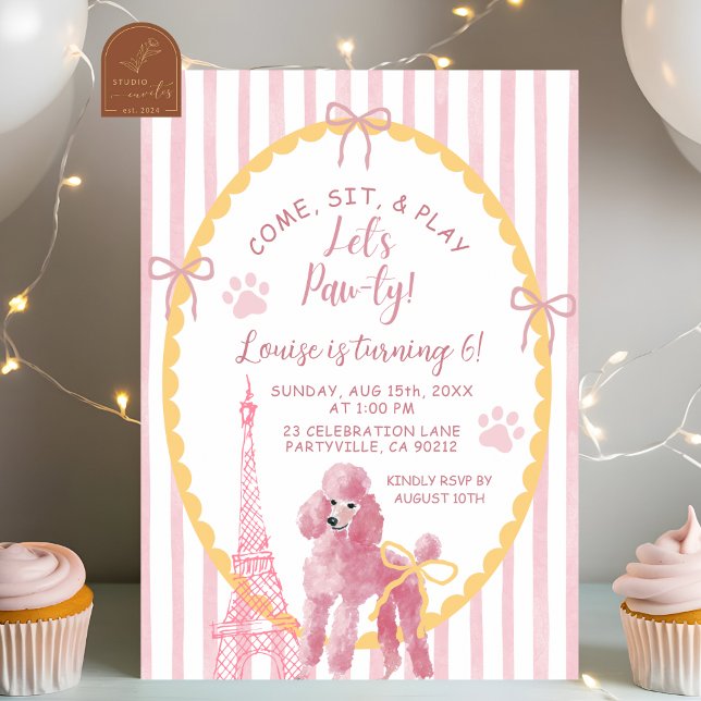 Convite Poodle Francês Rosa Venha Sentar Brinquedo Anivers (Criador carregado)
