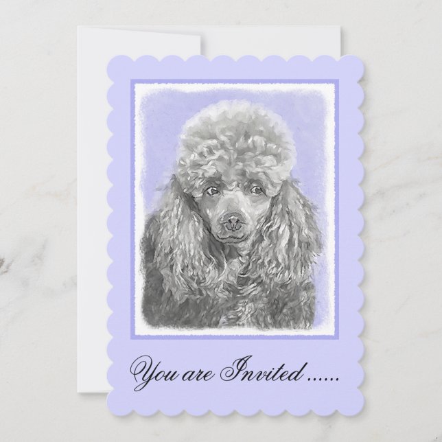 Convite Poodle Miniature Toy Silver Cinza Blue Dog Art (Frente)