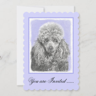 Convite Poodle Miniature Toy Silver Cinza Blue Dog Art