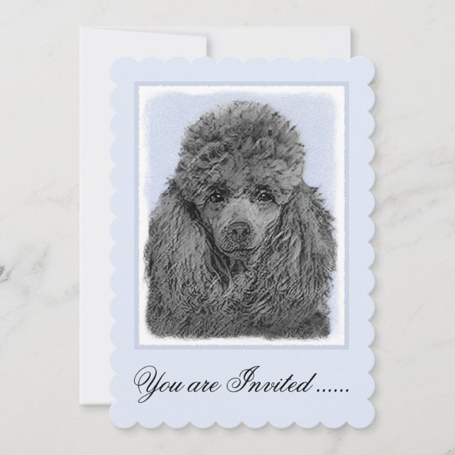 Convite Poodle Painting Miniature Toy Black (Frente)