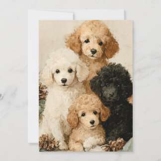 Convite Poodle Puppies Vintage Christmas