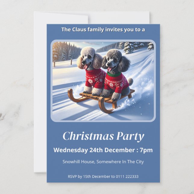 Convite Poodles Sled Ride Christmas (Frente)