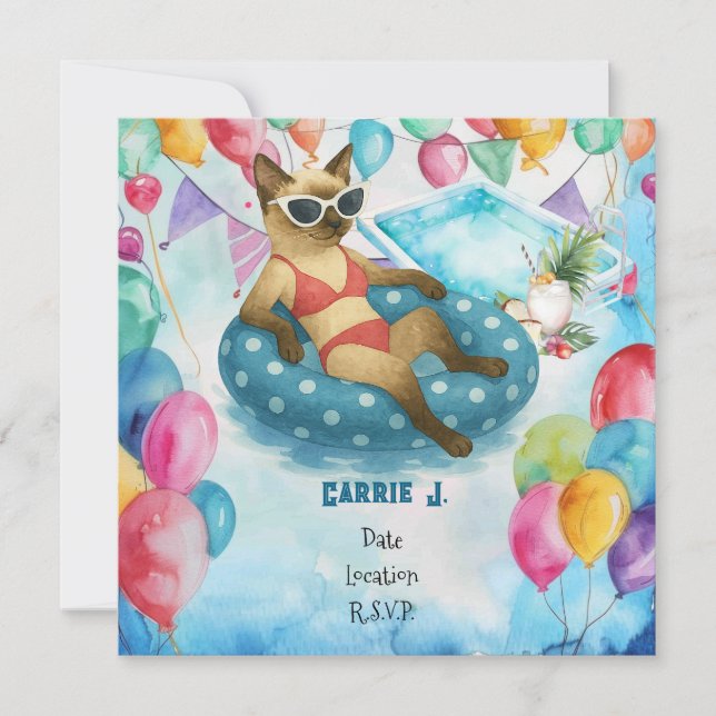 Convite Pool Birthday Party for Cat Lovers   (Frente)