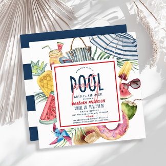 Convite Pool Party Beach Gear July 4th Bridal Shower