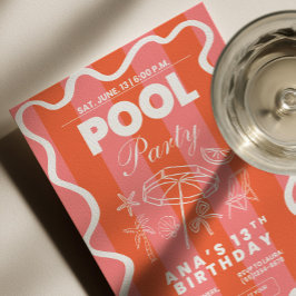 Convite Pool Party Birthday Invitation, Teen Pool Party In