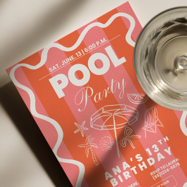 Convite Pool Party Birthday Invitation, Teen Pool Party In (Criador carregado)