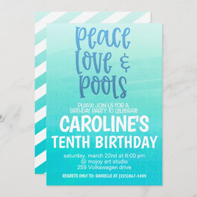 Convite Pool Party Birthday Party Invitation (Frente/Verso)