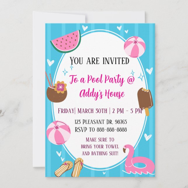 Convite Pool Party Fun! Birthday Pool Party! (Frente)