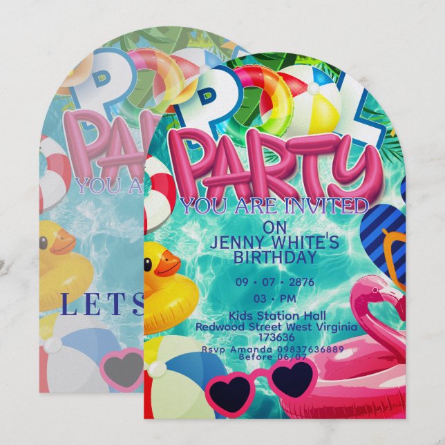 Convite Pool party kids invitation  (Frente/Verso)