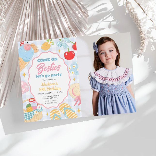 Convite Pool Party Pastel Doodle Beach Birthday Photo (Criador carregado)