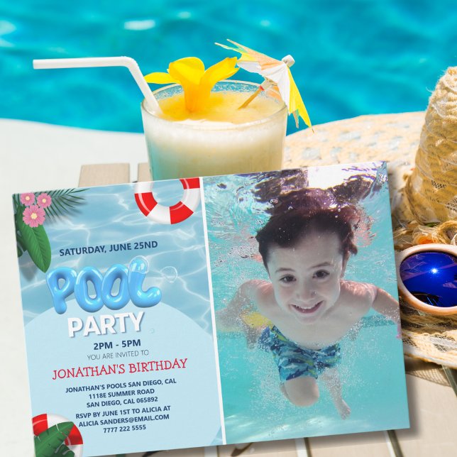 Convite Pool Party Photo, fun Summer Birthday (Criador carregado)