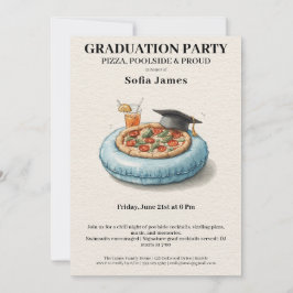 Convite Pool Party Pizza Graduation Celebration Invitation