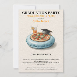 Convite Pool Party Pizza Graduation Celebration Invitation