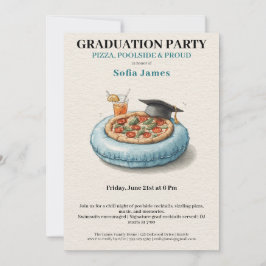 Convite Pool Party Pizza Graduation Celebration Invitation