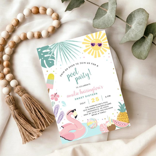 Convite Pool Party Summer Birthday Invitation (Criador carregado)