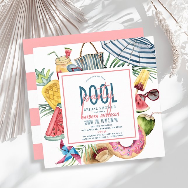 Convite Pool Party Tropical Beach Gear Bridal Shower (Criador carregado)