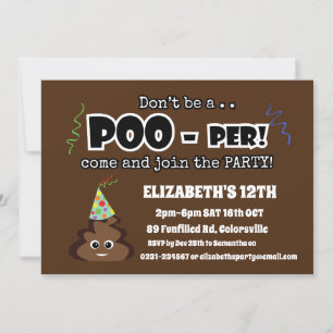 Convite PoOP emoji, crianças engraçadas e engraçadas