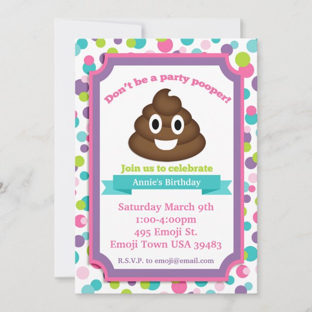 Convite Poop Emoji Girl Birthday (Frente)