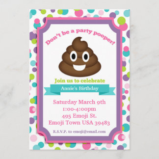 Convite Poop Emoji Girl Birthday