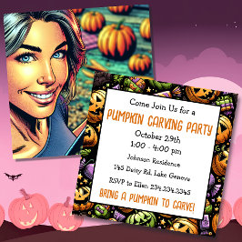 Convite Pop Art Halloween Pumpkin Carving Party
