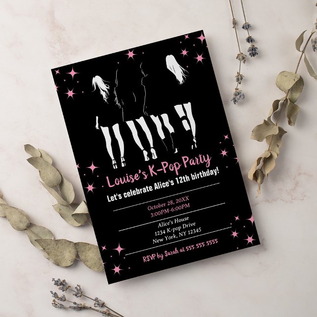 Convite Pop Coreano Música K-Pop, Festa de aniversário Ros (Criador carregado)