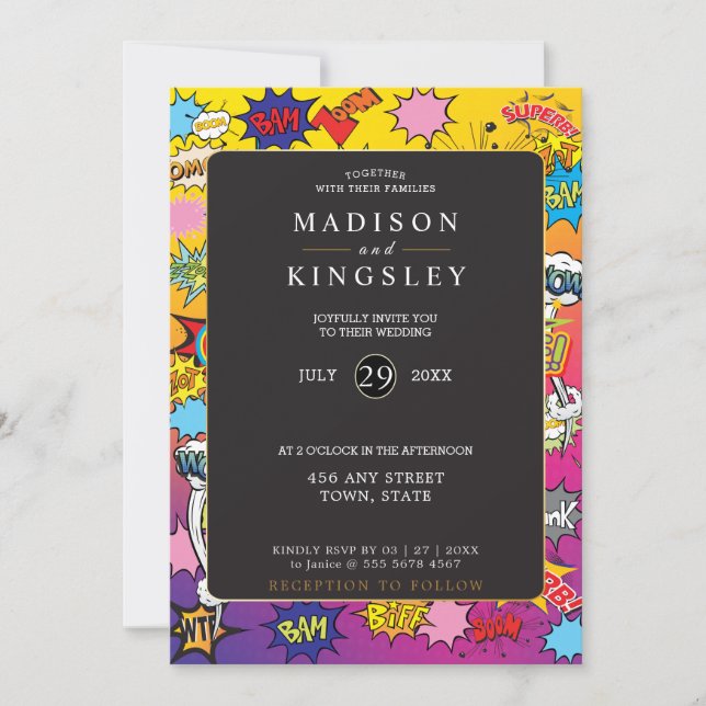 Convite Pop de Arte do Livro 💥 🎉 Casamento Incrível (Frente)