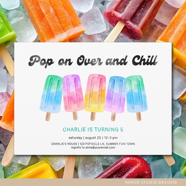 Convite Pop de picolé em qualquer Aniversário de criança e (Invite shown in 5 x 7 inches, choose size, paper, and corner style. Get prints or a digital card.)