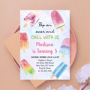 Convite Pop do picolé de aquarela sobre a Festa de anivers