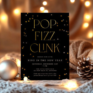 Convite Pop Fizz Clink Black Dourado Festa de Véspera de A