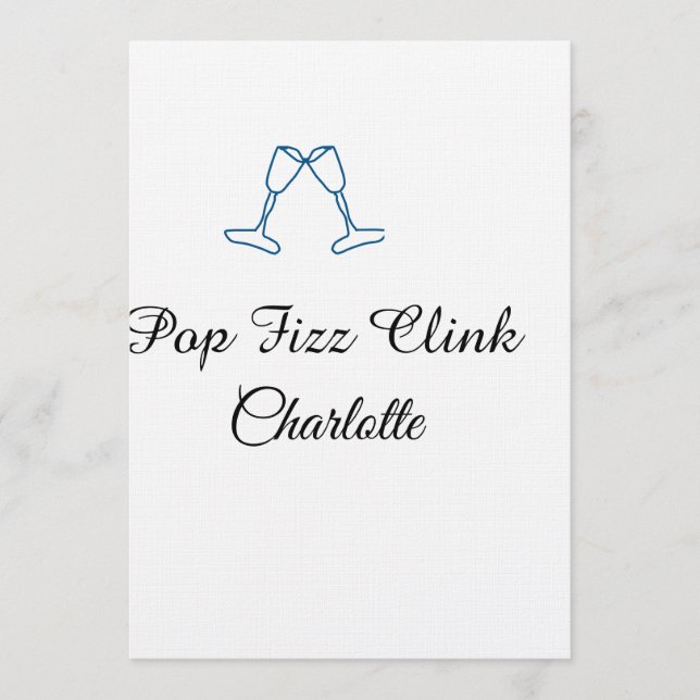 Convite Pop fizz clink blue champagne bottle new year (Frente)