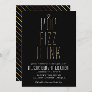 Convite Pop Fizz Clink Festa de noivado em Folha Faux
