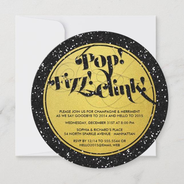 Convite Pop! Fizz! Clink! Véspera de Ano Novo (Frente)
