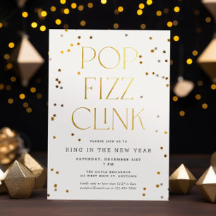 Convite Pop Fizz Clink White Dourado Confetti Véspera de A