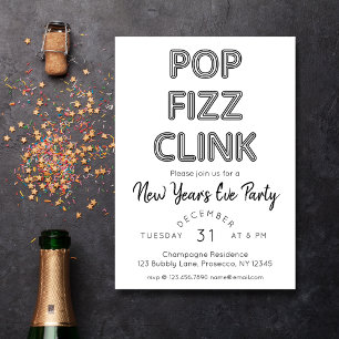 Convite Pop moderno Fizz Clink no Partido da Véspera do An