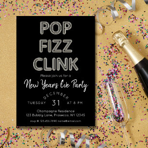 Convite Pop moderno Fizz Clink no Partido da Véspera do An