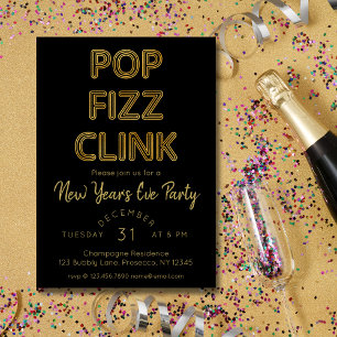 Convite Pop moderno Fizz Clink no Partido da Véspera do An