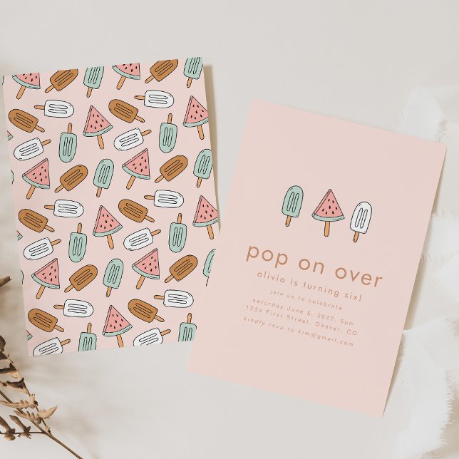 Convite Pop on Over Summer Popsicle Festa de aniversário I (Criador carregado)
